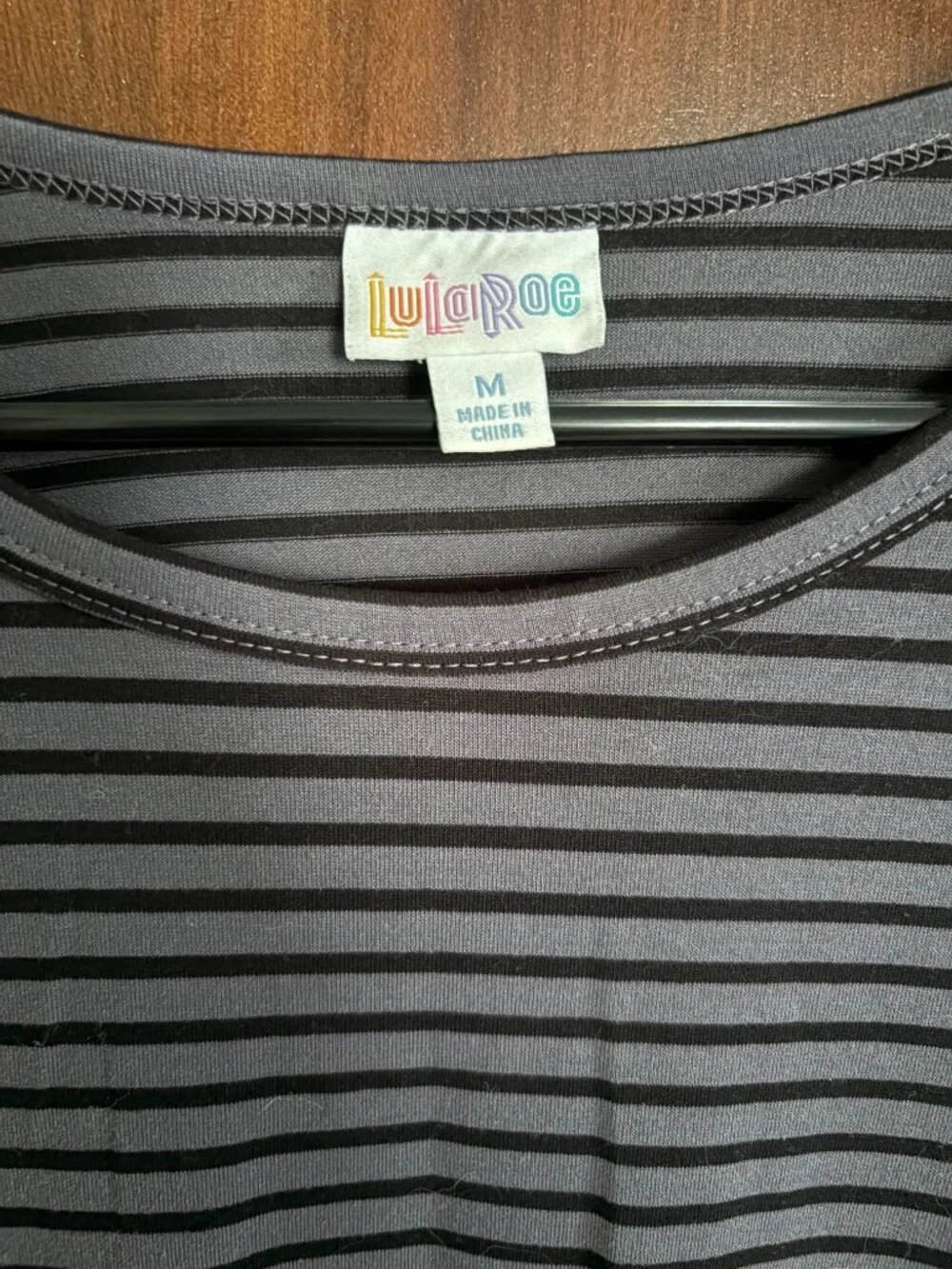 Luleroe Grey/Black Striped Tee Dress, Size M (Fits like XL) - Picture 4 of 4
